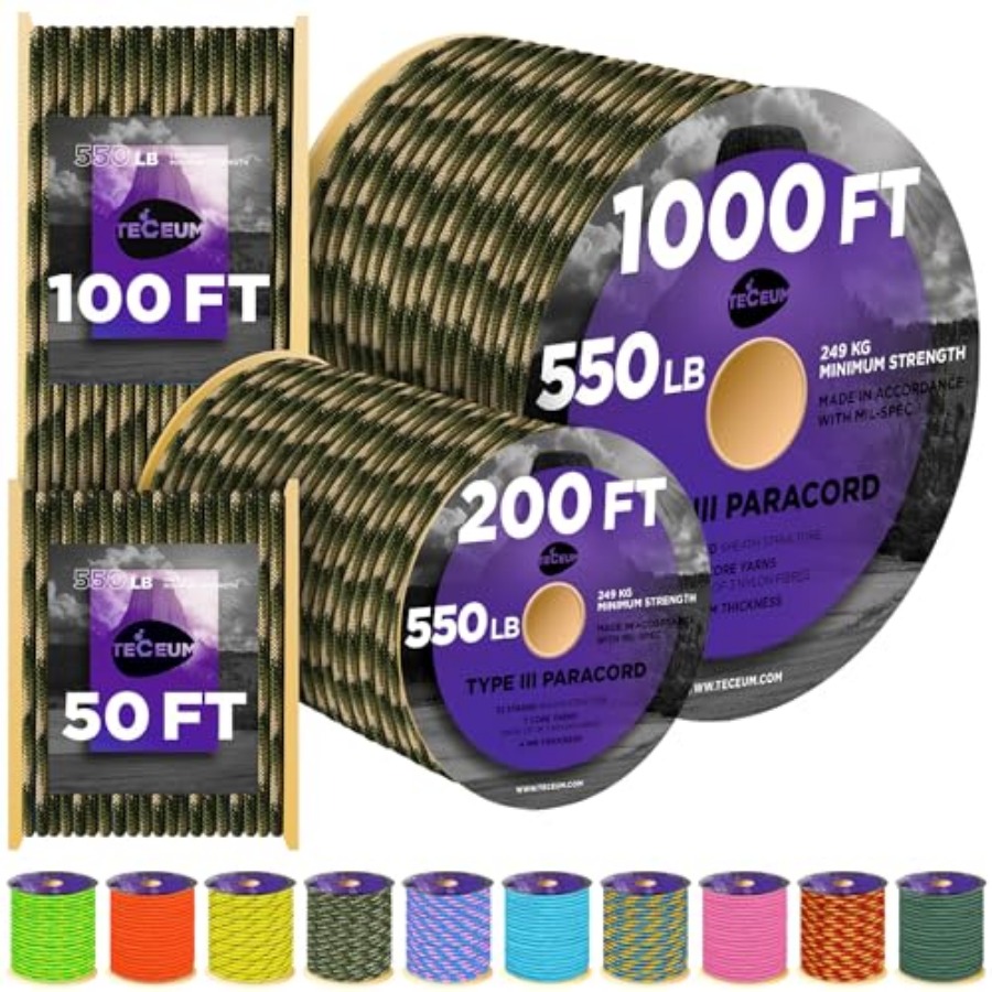 Para Cord 1000Ft - Reflective Paracord Rope 1000 1000ft/200ft/100ft/50ft 40+