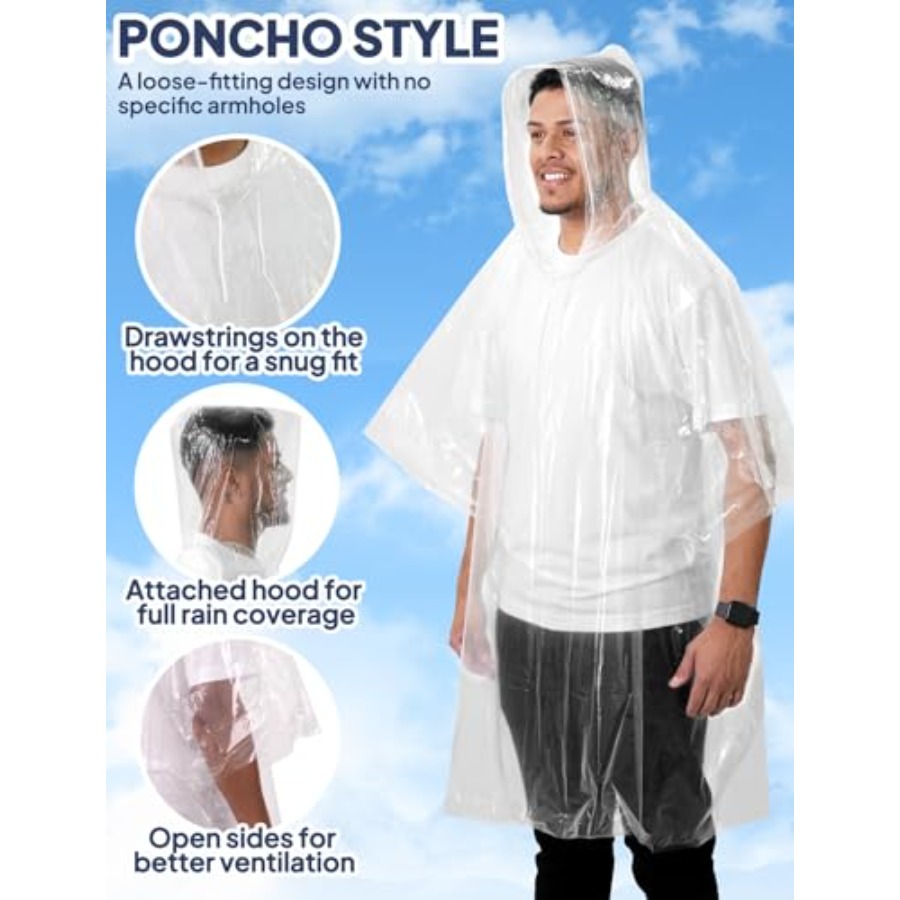 ANYOO Disposable Rain Poncho f - مراجعة Emergency Poncho Rain وسعره