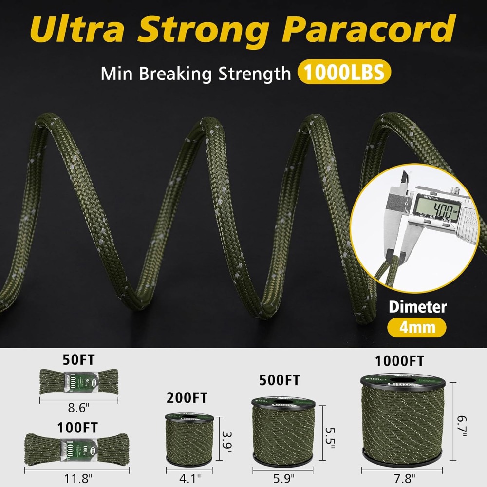 Reflective Paracord 1000lb, 50 - مراجعة Para Cord 1000Ft وسعره