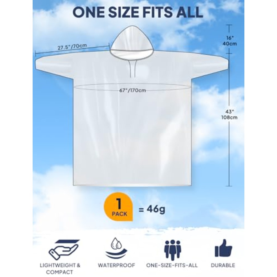 ANYOO Disposable Rain Poncho f - مراجعة Emergency Poncho Rain وسعره