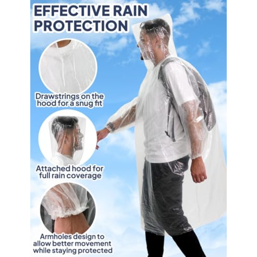 ANYOO Disposable Rain Poncho f - مراجعة Emergency Poncho Rain وسعره