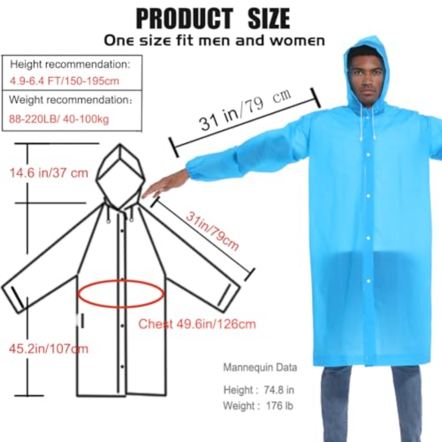 Rain Ponchos for Adults Rainco - مراجعة Emergency Poncho Rain وسعره
