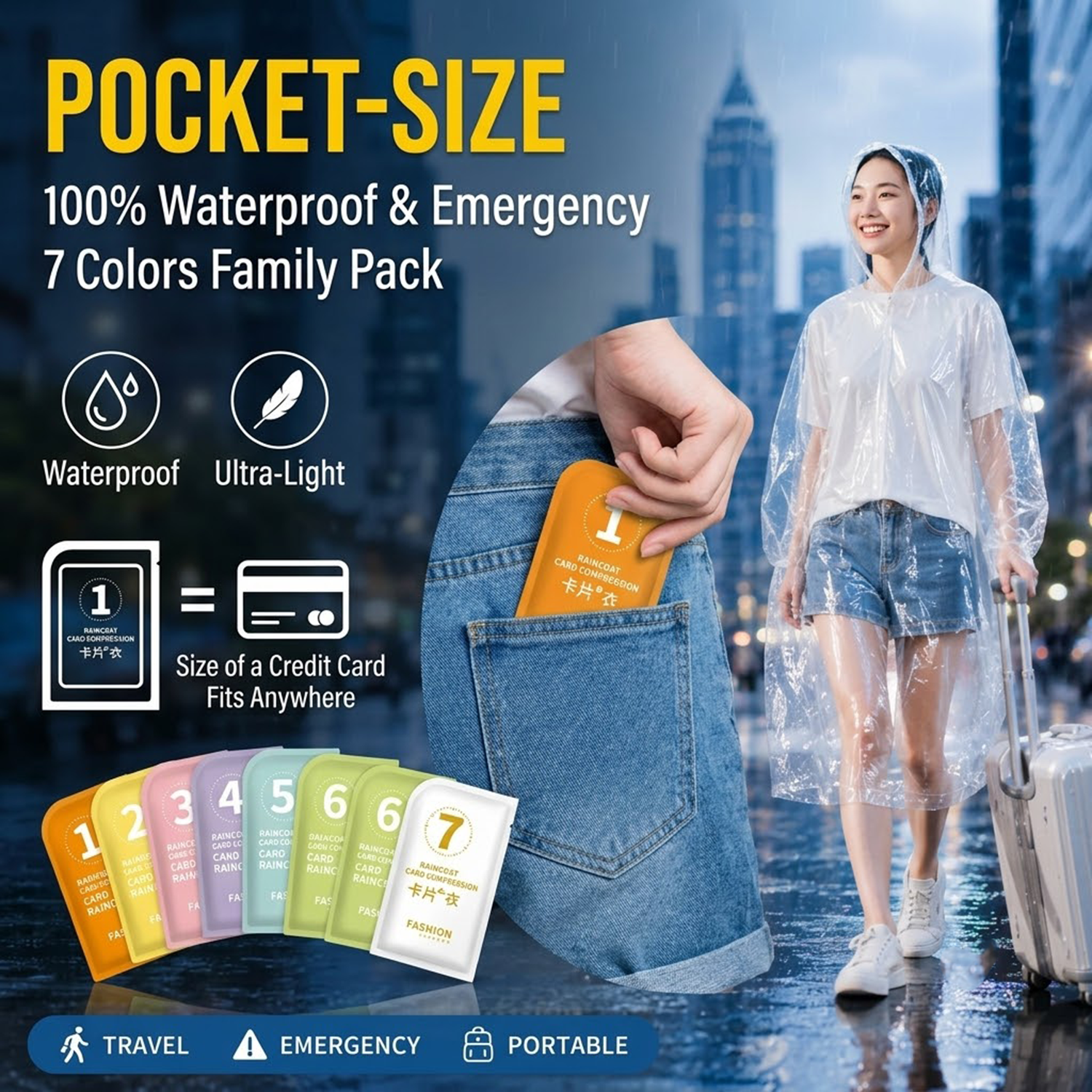 Unisex Portable Card Disposabl - مراجعة Emergency Poncho Rain وسعره