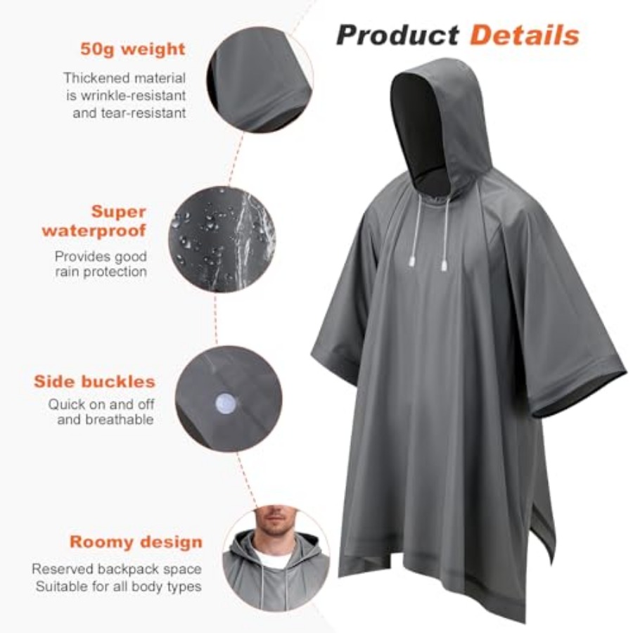 8 Pack Hooded Rain Ponchos for - مراجعة Emergency Poncho Rain وسعره