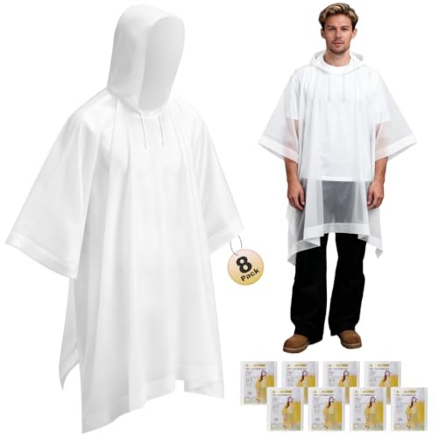 8 Pack Hooded Rain Ponchos for - مراجعة Emergency Poncho Rain وسعره